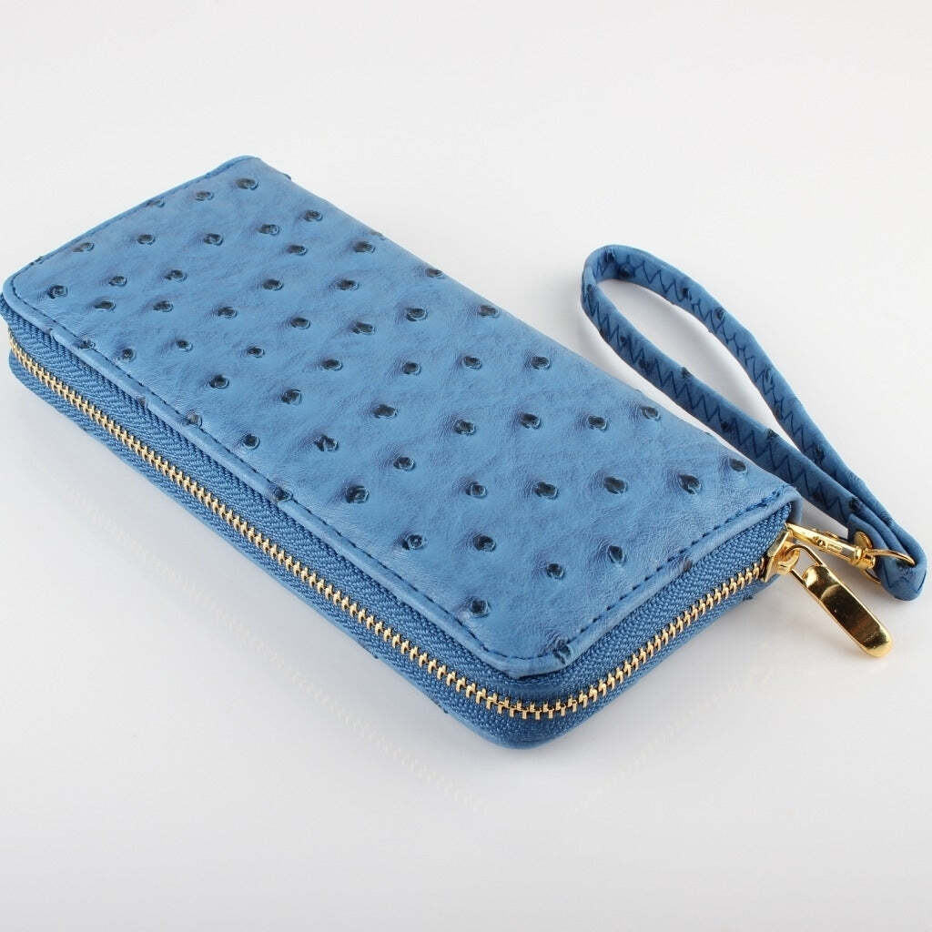 Color: BLUE - Faux Ostrich Leather Wristlet Clutch In Several Colors - LAWendy