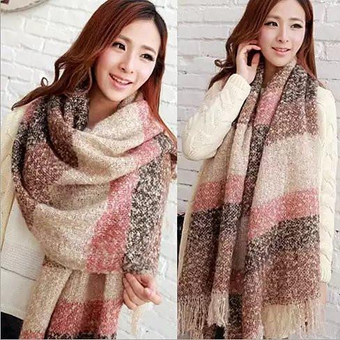 Color: Pink - Rust - Black - Wrap Me Softly Cotton Shawl With Fringe - LAWendy