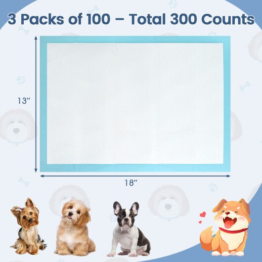 Dog and Puppy Pee Pads 18" x 13" (300 Counts) for Potty Training - Blue - LAWendy