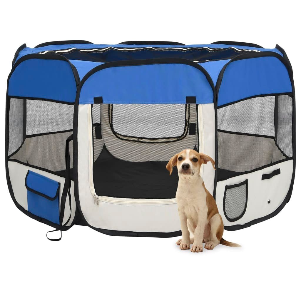 Dog Playpen Blue and Cream Polyester, Steel 43.3 x 43.3 x 22.8 in - LAWendy