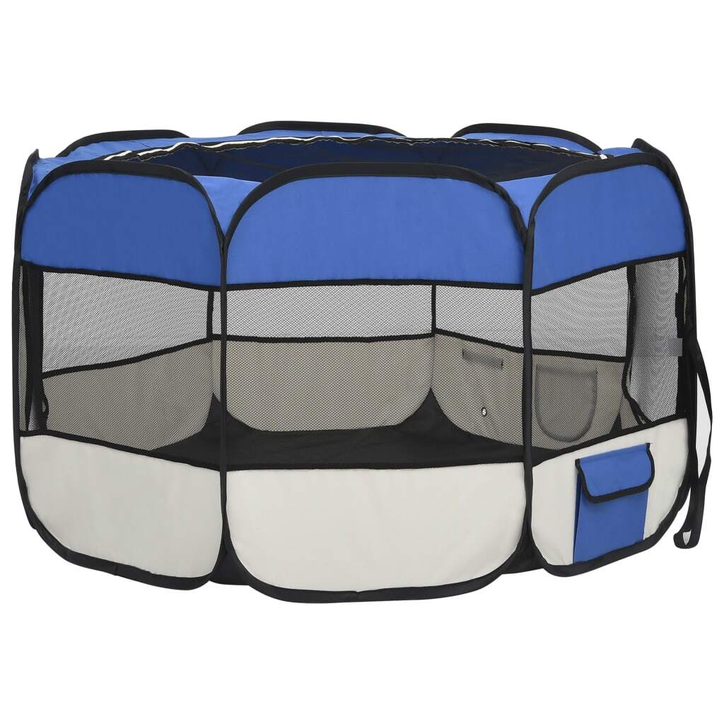 Dog Playpen Blue and Cream Polyester, Steel 43.3 x 43.3 x 22.8 in - LAWendy