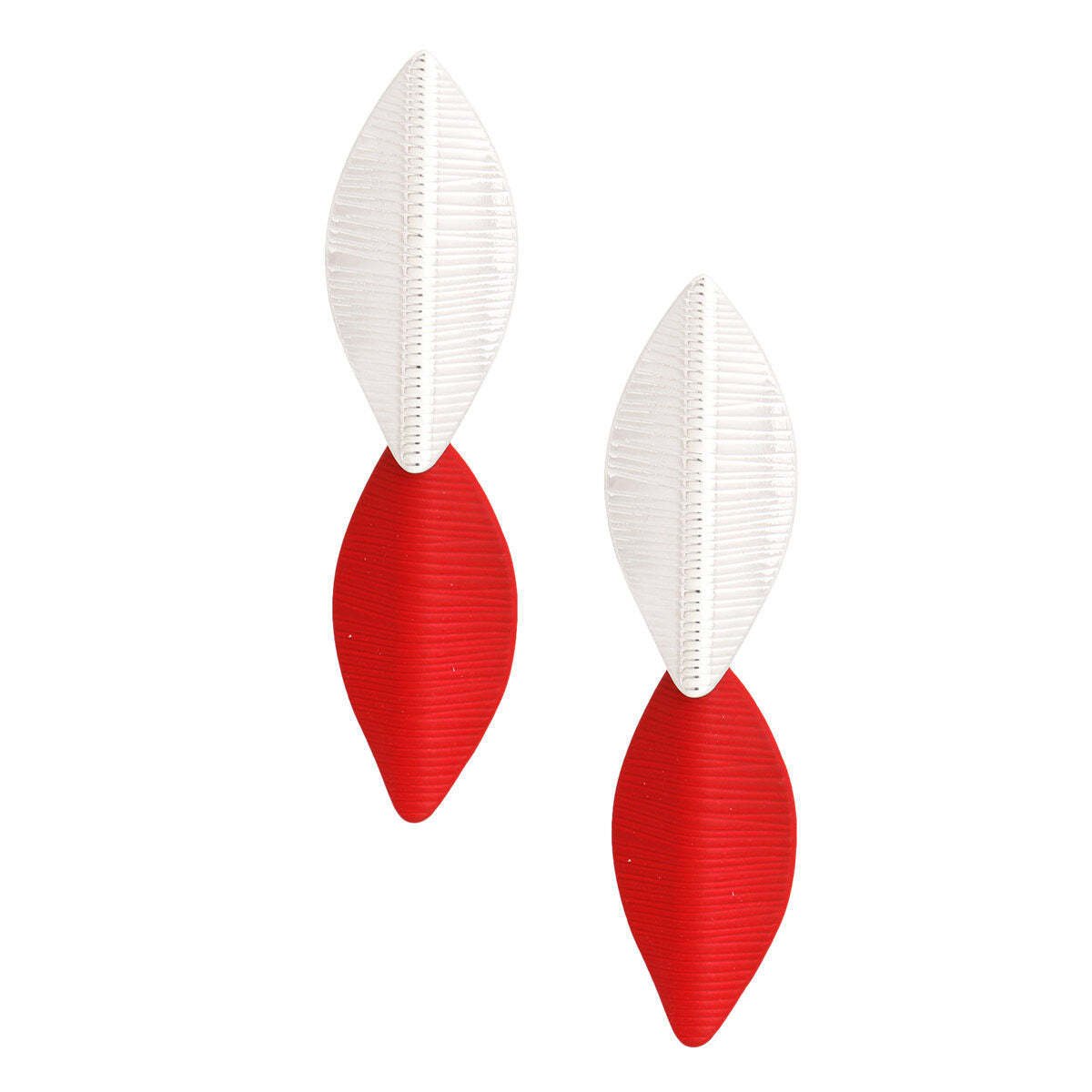 Drop Red Silver Leaf Medium Earrings for Women - LAWendy