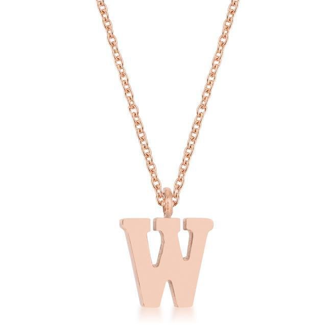Elaina Rose Gold Stainless Steel W Initial Necklace - LAWendy
