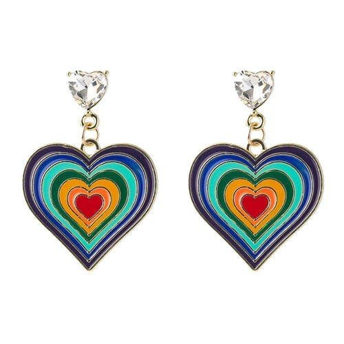 Ethnic Style Multi - layer Peach Heart Unique Design Colorful Oil - spot Glazed Alloy Wholesale Earrings - LAWendy