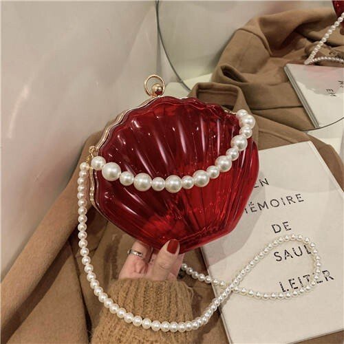 Fashion Pearl Chain Shell Shaped Design Wholesale Women Shoulder Bag - Red - LAWendy