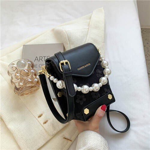 Fashion Small Size Elegant Pearl Chain Wholesale Women Handbag - Black - LAWendy