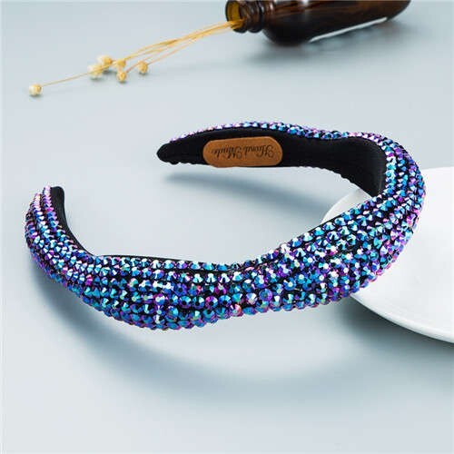 Internet Celebrity Choice Shining Beads Decorated Sponge Luxurious Bling Hair Hoop - Purple
