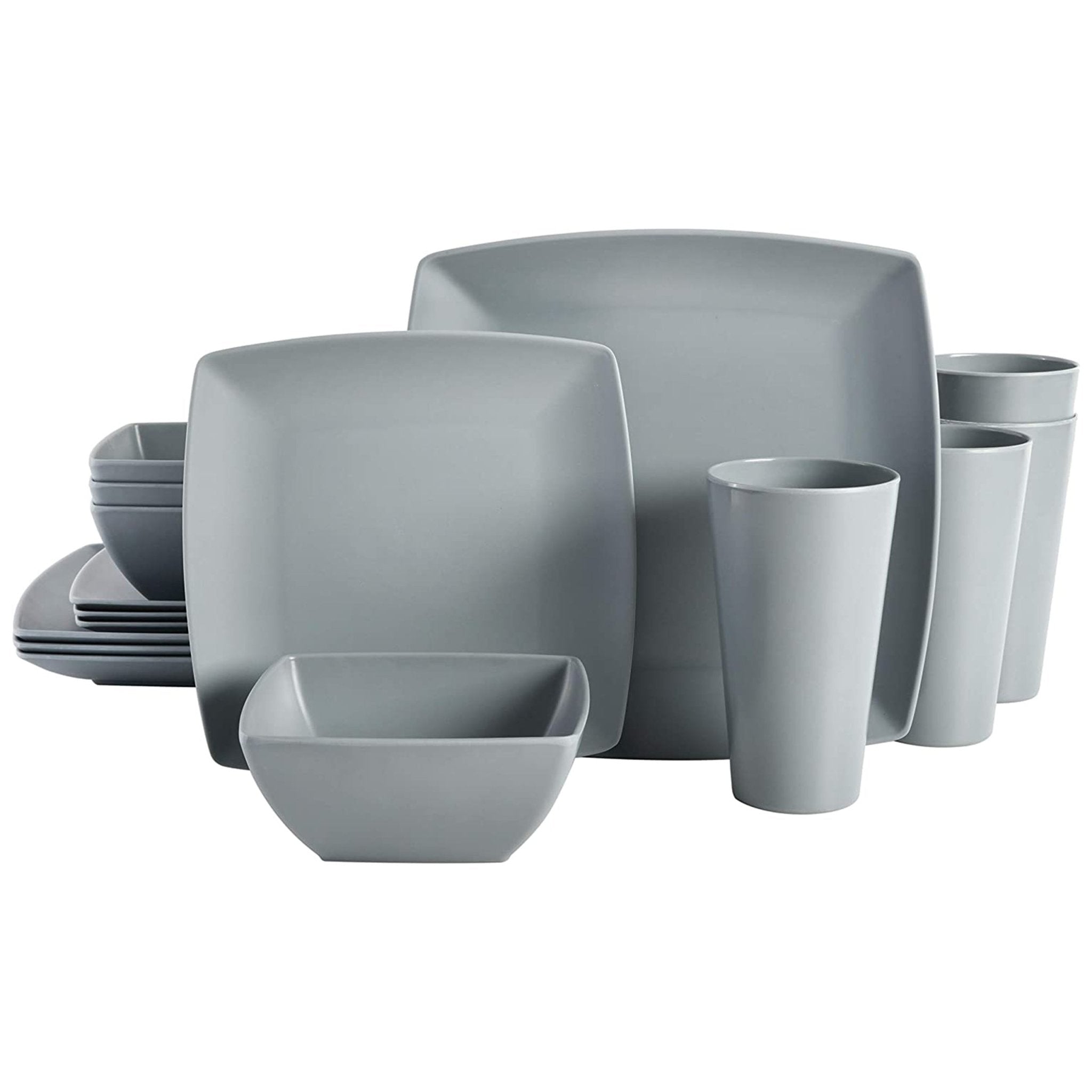Gibson Home Grayson 16 Piece Square Melamine Dinnerware Set in Grey - LAWendy