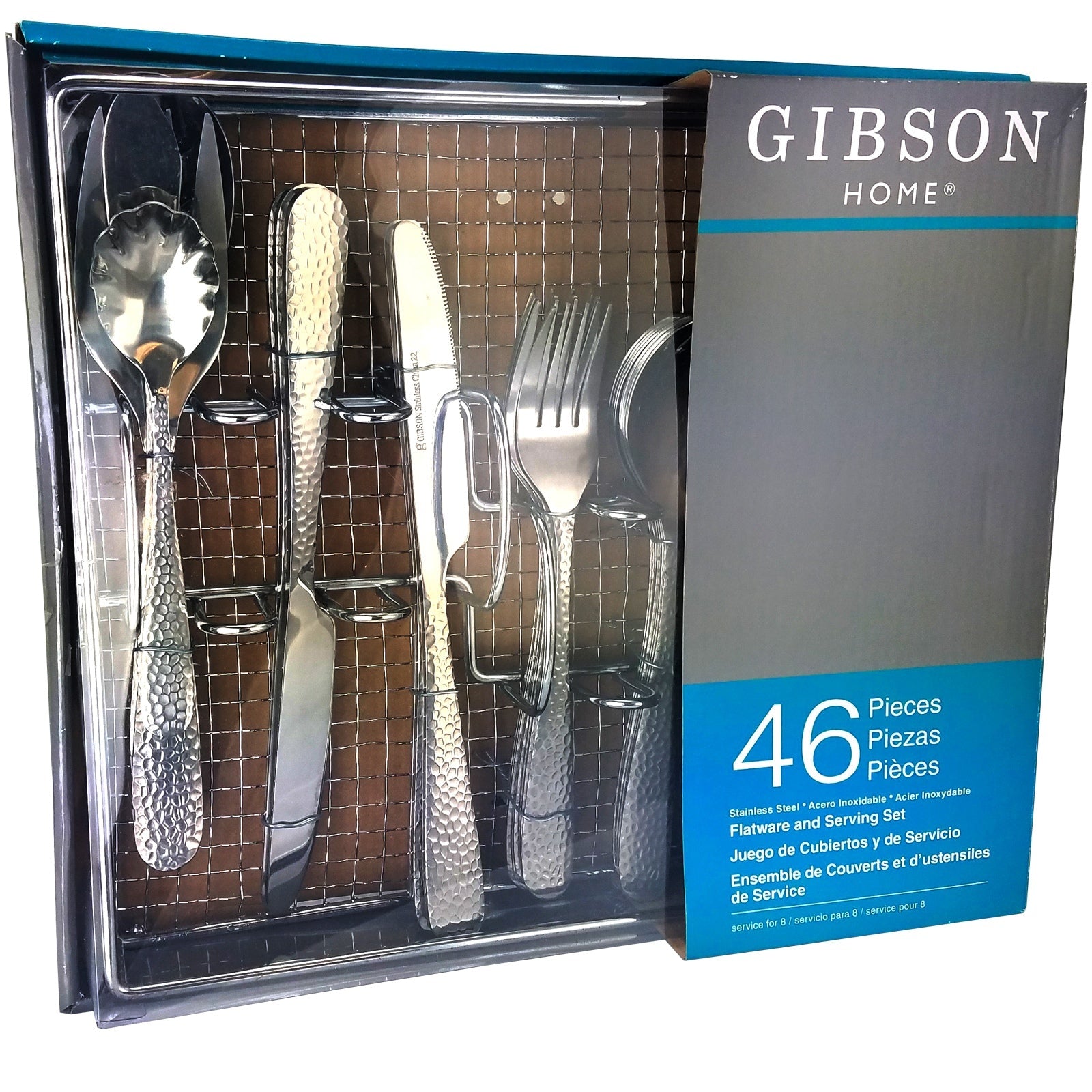 Gibson Home Hammered 46 Piece Flatware Set with Wire Caddy - LAWendy