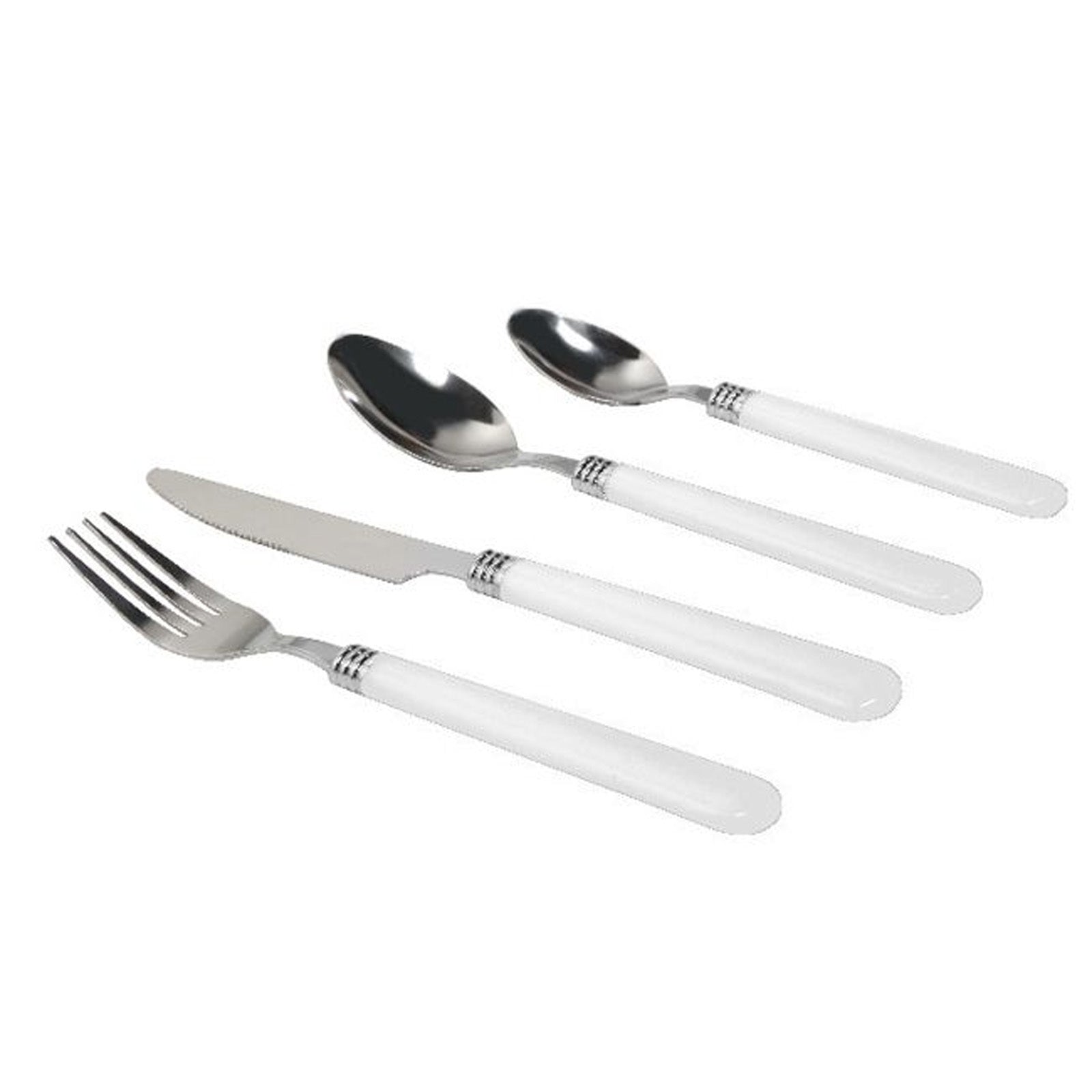 Gibson Sensations II 16 Piece Stainless Steel Flatware Set with White Handles and Chrome Caddy - LAWendy
