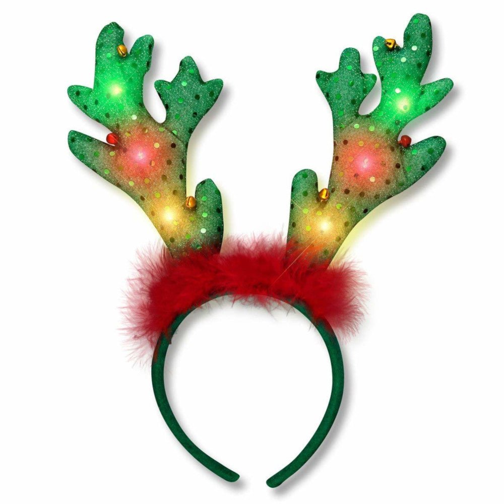 LED Jingle Bells Reindeer Antlers Light Up Headband - LAWendy