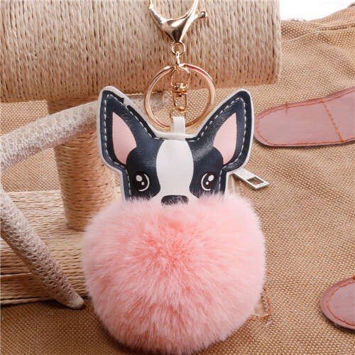 Lovely Pet Dog with Fluffy Ball Accessories Wholesale Key Chain - Pink - LAWendy