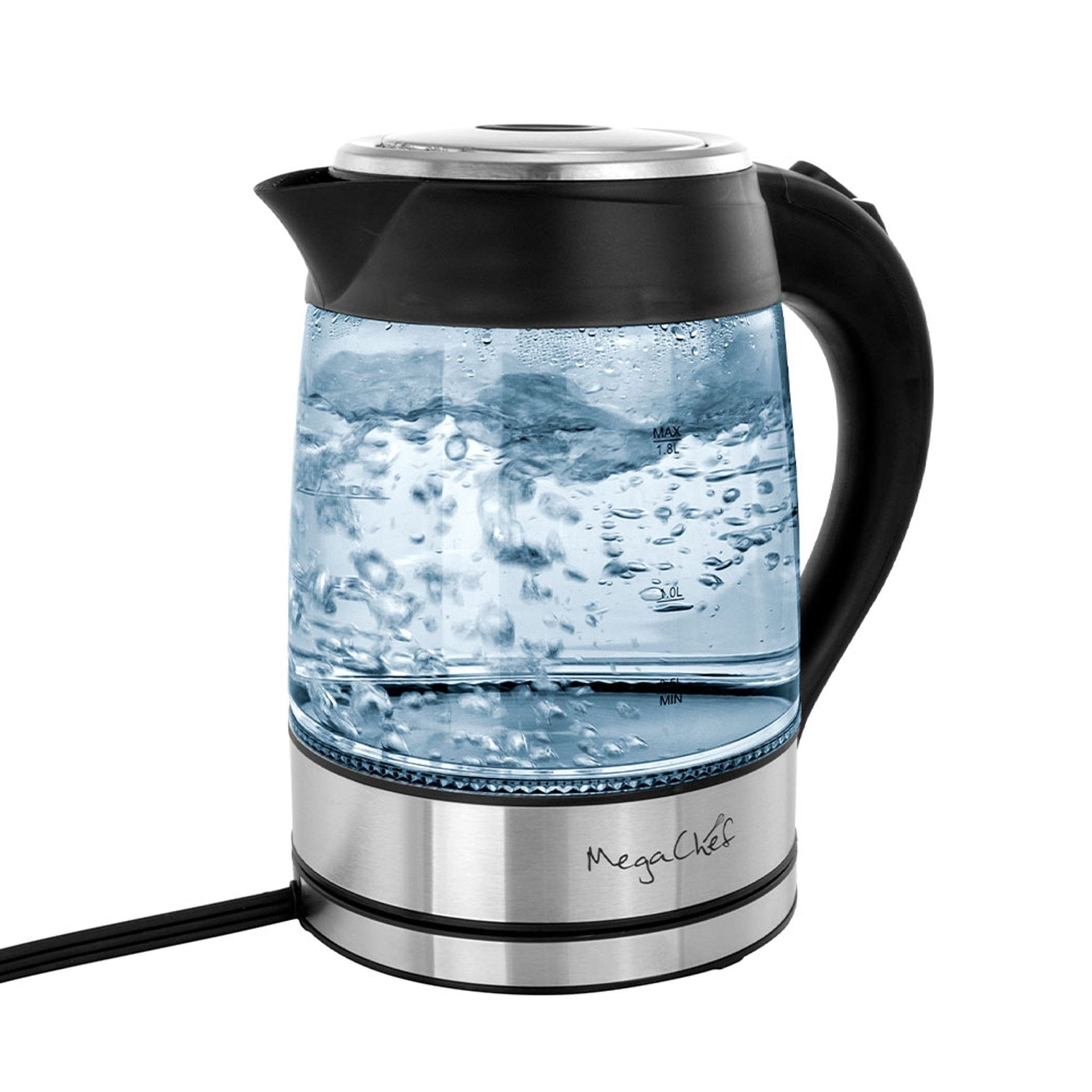 MegaChef 1.8Lt. Glass Body and Stainless Steel Electric Tea Kettle - LAWendy