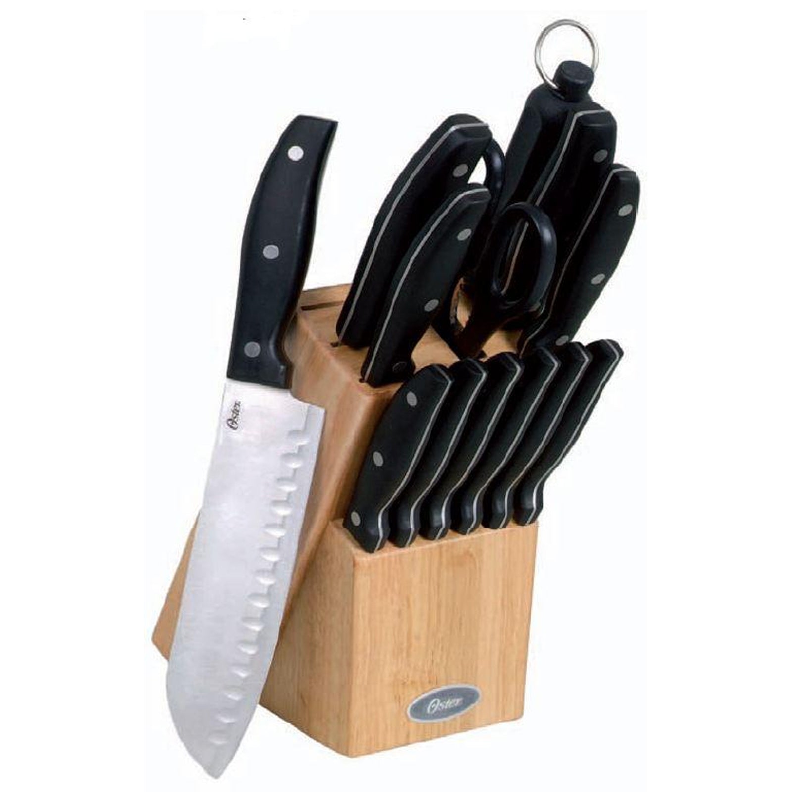 Oster Granger 14 Piece Stainless Steel Cutlery Set with Black Handles and Wooden Block - LAWendy