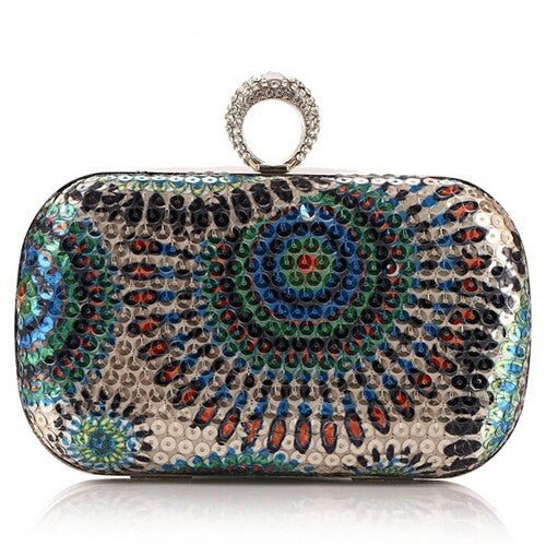 Peacock Feather Inspired Glistening Sequins Women Fashion Evening Handbag - Colorful Blue - LAWendy
