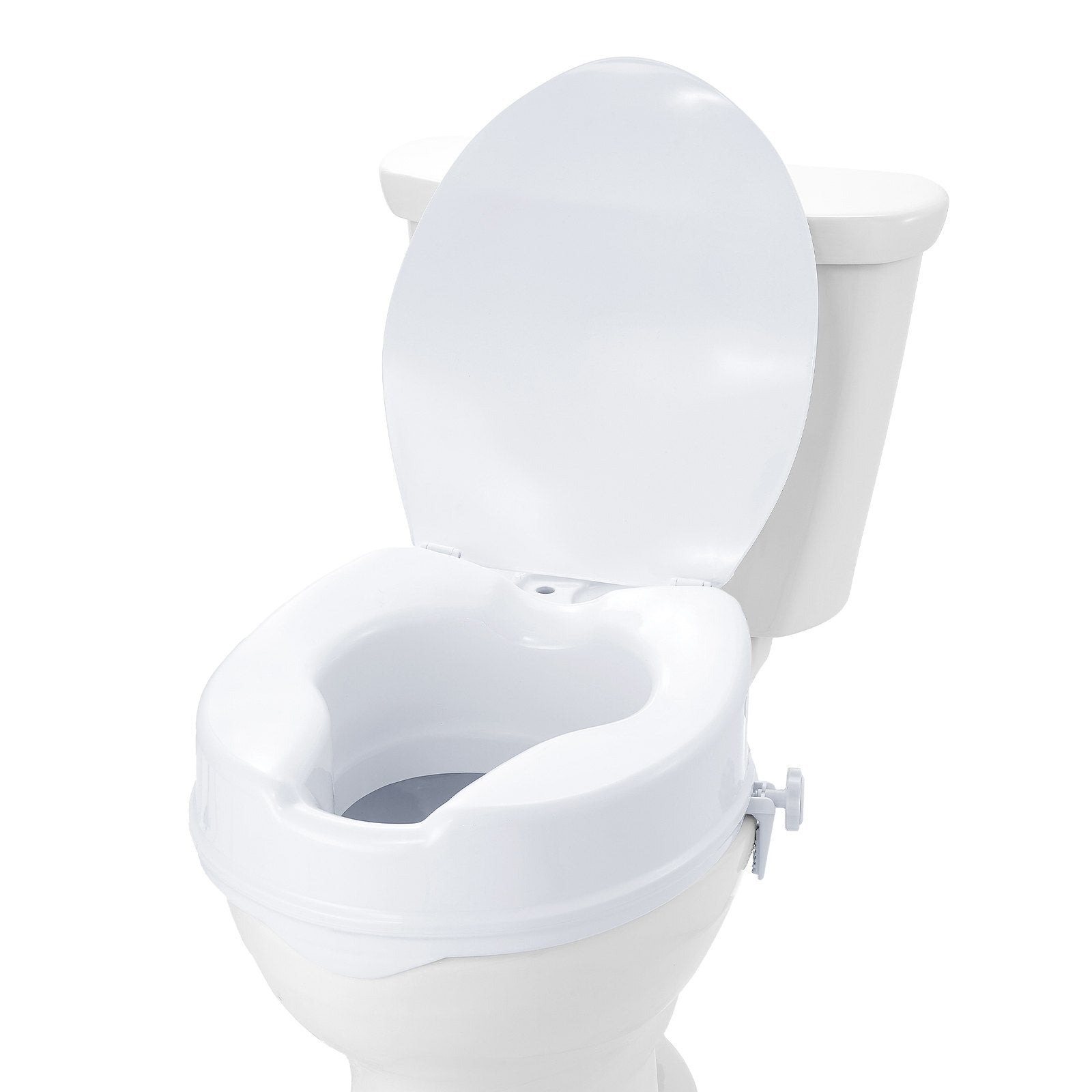 Raised Toilet Seat, 4" Height Raised, 300 lbs Weight Capacity, Universal Toilet Seat Riser, Screw Rod Locking, with Toilet Seat, for Elderly, Handicap, Patient, Pregnant, Medical - LAWendy