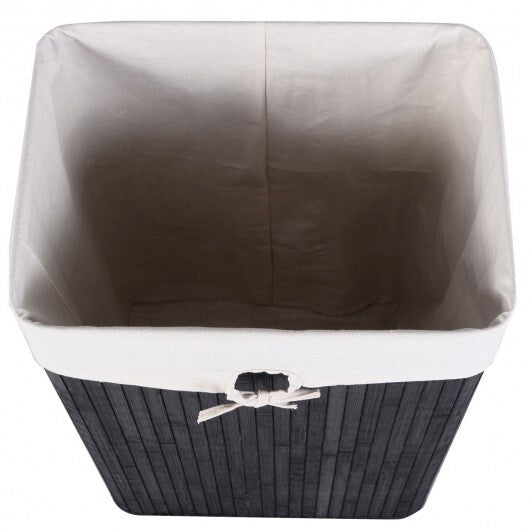 Rectangle Bamboo Hamper Laundry Basket Washing Cloth Bin Storage Bag Lid 3 color - Black - Color: Black - LAWendy