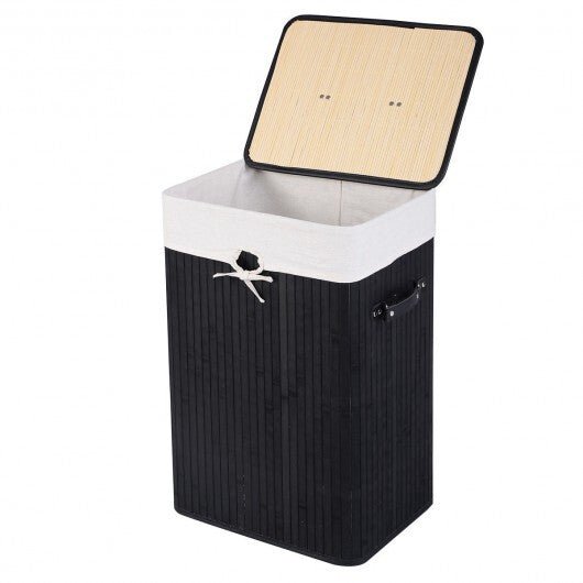 Rectangle Bamboo Hamper Laundry Basket Washing Cloth Bin Storage Bag Lid 3 color - Black - Color: Black - LAWendy