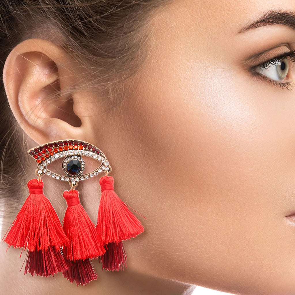 Red Evil Eye Tassel Earrings - LAWendy