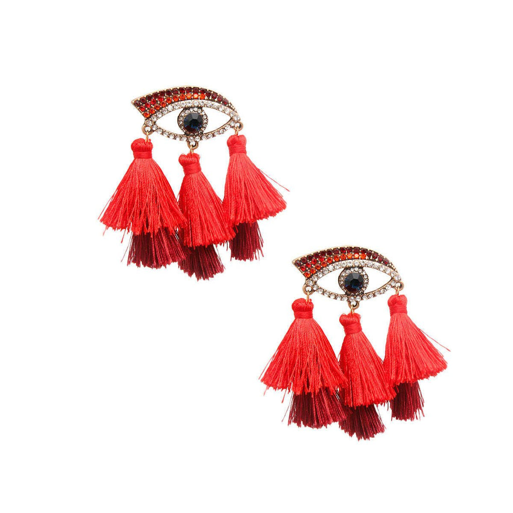 Red Evil Eye Tassel Earrings - LAWendy