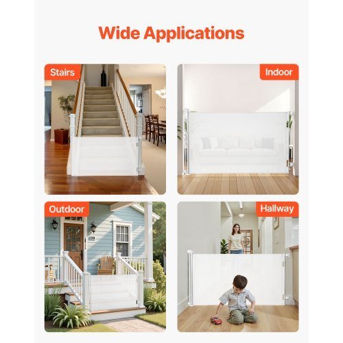 Retractable Baby Gate, Extends to 57 inch Wide, 38.5 inch Tall, with Security Lock, Easy to Use, Walk Through Without Tripping, Mesh Dog Gate for Stairs, Hallways, Indoor/Outdoor, White - LAWendy