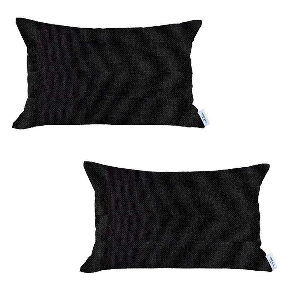 Set Of 2 Black Solid Lumbar Pillow Covers - LAWendy