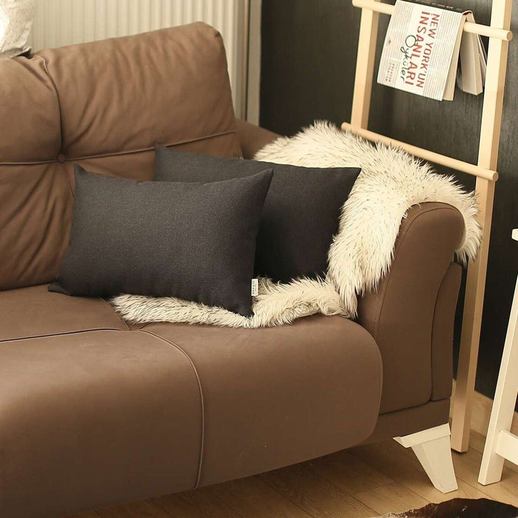 Set Of 2 Black Solid Lumbar Pillow Covers - LAWendy