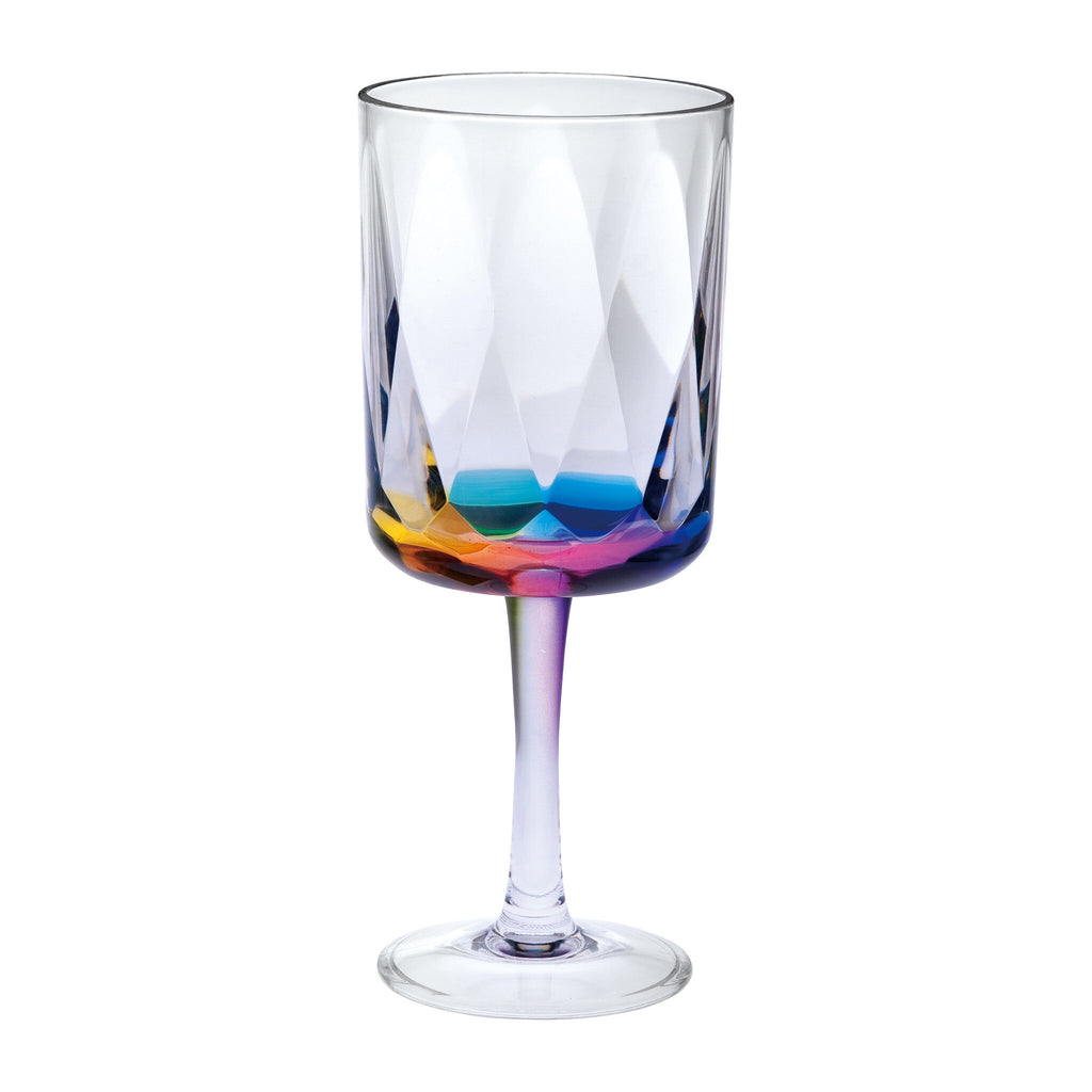Set of Four Clear and Rainbow Geometric Acrylic Stemmed All Purpose Wine Glasses - LAWendy