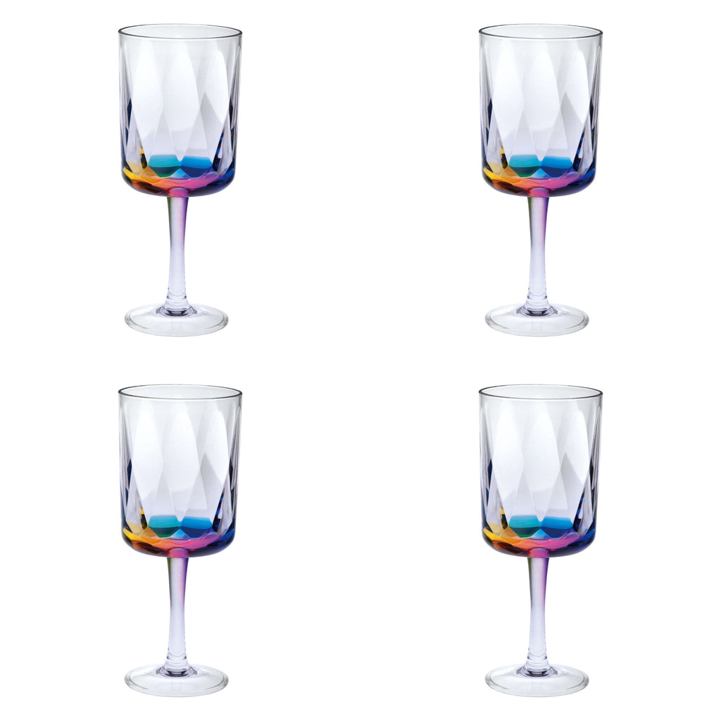 Set of Four Clear and Rainbow Geometric Acrylic Stemmed All Purpose Wine Glasses - LAWendy