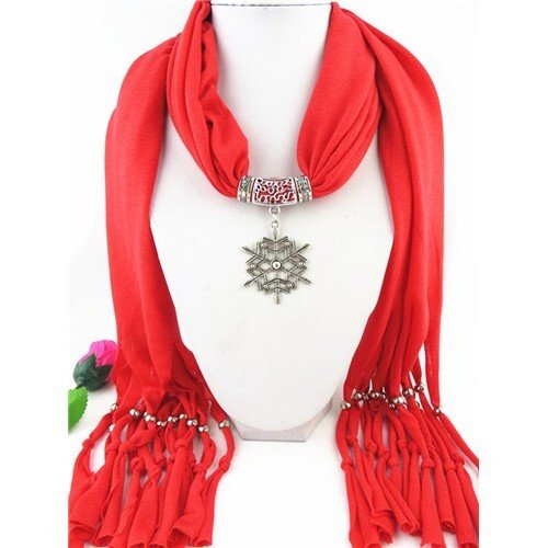 Snowflake Pendant Red Fashion Scarf Necklace - LAWendy
