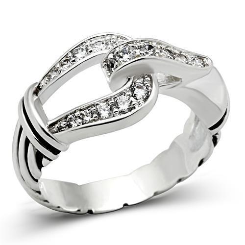 SS050 - Silver 925 Sterling Silver Ring with AAA Grade CZ in Clear - LAWendy