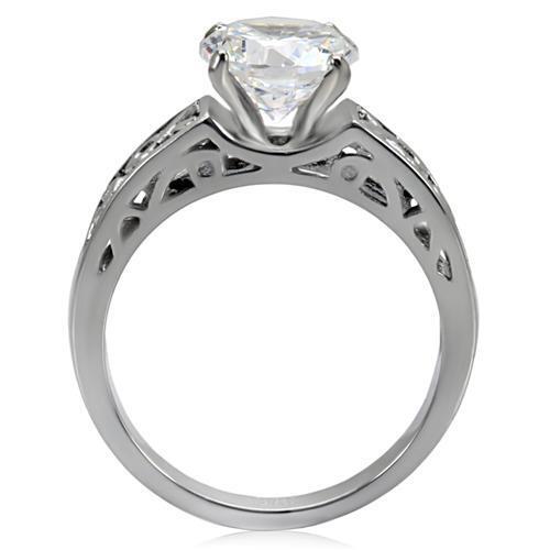 TK069 - High polished (no plating) Stainless Steel Ring with AAA Grade CZ in Clear - LAWendy