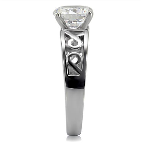 TK069 - High polished (no plating) Stainless Steel Ring with AAA Grade CZ in Clear - LAWendy