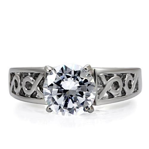 TK069 - High polished (no plating) Stainless Steel Ring with AAA Grade CZ in Clear - LAWendy