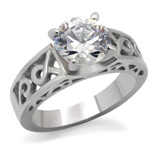 TK069 - High polished (no plating) Stainless Steel Ring with AAA Grade CZ in Clear - LAWendy