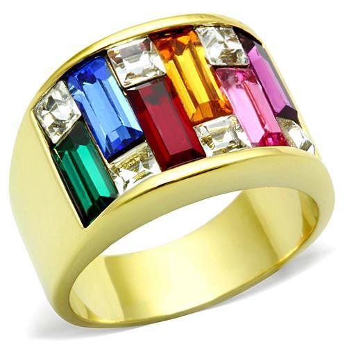 TK1397 - IP Gold(Ion Plating) Stainless Steel Ring with Top Grade Crystal in Multi Color - LAWendy