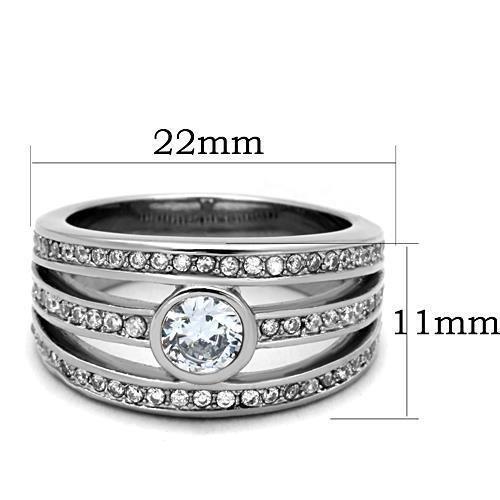 TK1525 - High polished (no plating) Stainless Steel Ring with AAA Grade CZ in Clear - LAWendy
