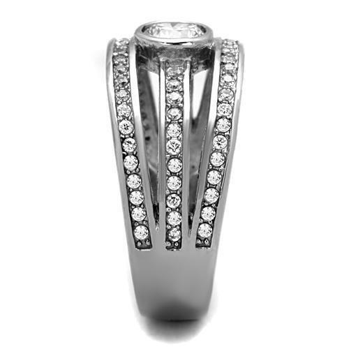 TK1525 - High polished (no plating) Stainless Steel Ring with AAA Grade CZ in Clear - LAWendy