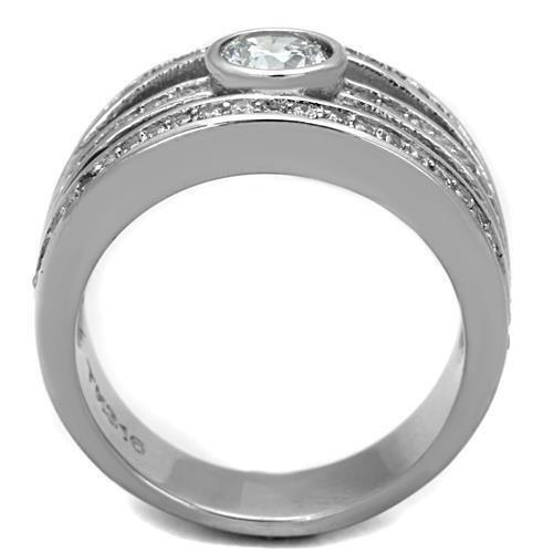 TK1525 - High polished (no plating) Stainless Steel Ring with AAA Grade CZ in Clear - LAWendy