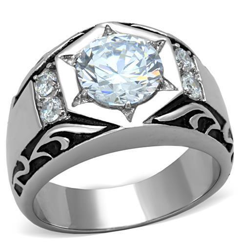 TK1606 - High polished (no plating) Stainless Steel Ring with AAA Grade CZ in Clear - LAWendy