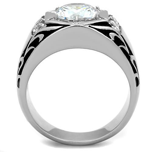 TK1606 - High polished (no plating) Stainless Steel Ring with AAA Grade CZ in Clear - LAWendy