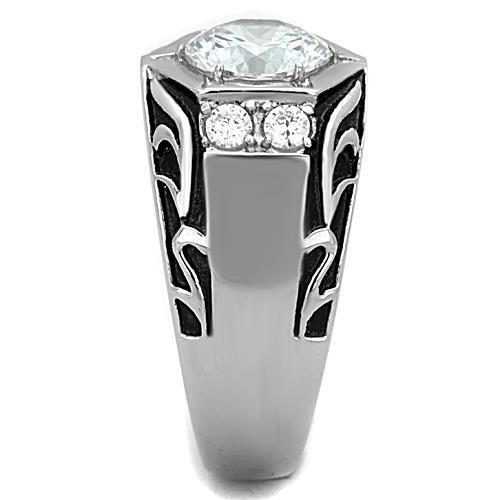 TK1606 - High polished (no plating) Stainless Steel Ring with AAA Grade CZ in Clear - LAWendy