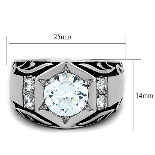 TK1606 - High polished (no plating) Stainless Steel Ring with AAA Grade CZ in Clear - LAWendy