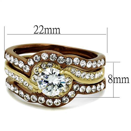 TK2669 - IP Gold & IP Light Brown (IP Light coffee) Stainless Steel Ring with AAA Grade CZ in Clear - LAWendy