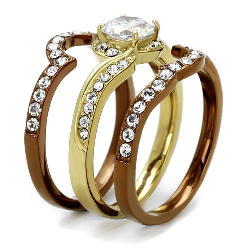 TK2669 - IP Gold & IP Light Brown (IP Light coffee) Stainless Steel Ring with AAA Grade CZ in Clear - LAWendy