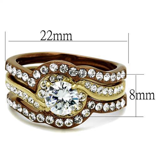 TK2669 - IP Gold & IP Light Brown (IP Light coffee) Stainless Steel Ring with AAA Grade CZ in Clear - LAWendy