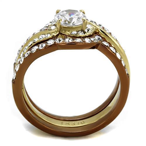 TK2669 - IP Gold & IP Light Brown (IP Light coffee) Stainless Steel Ring with AAA Grade CZ in Clear - LAWendy