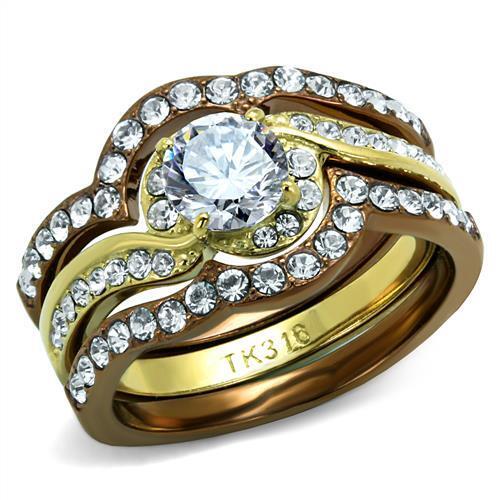 TK2669 - IP Gold & IP Light Brown (IP Light coffee) Stainless Steel Ring with AAA Grade CZ in Clear - LAWendy