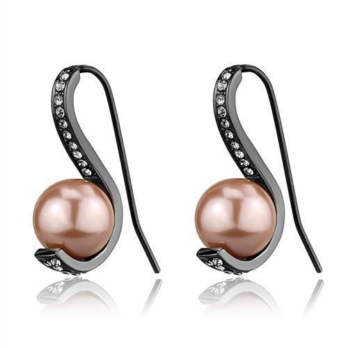 TK2728 - IP Light Black (IP Gun) Stainless Steel Earrings with Synthetic Pearl in Light Peach - LAWendy