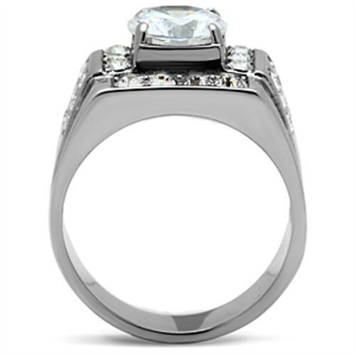 TK348 - High polished (no plating) Stainless Steel Ring with AAA Grade CZ in Clear - LAWendy
